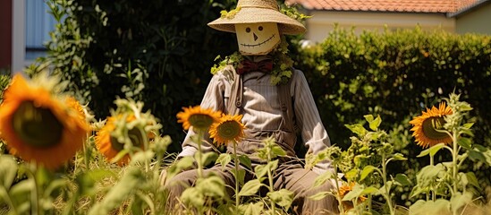 Naklejka premium Italian scarecrow in Jesolo s garden With copyspace for text