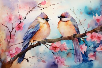 Enchanted songbirds, their melodies capable of healing and soothing troubled hearts - Generative AI - obrazy, fototapety, plakaty