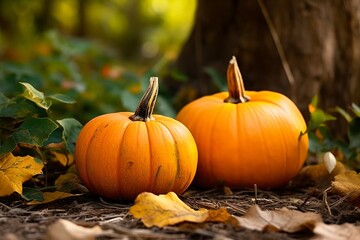 Pumpkin on ground, generative ai.