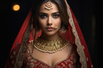 Smiling beautiful Indian bride wearing jewelery