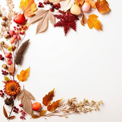 Autumn floral background dried leaves flowers berries