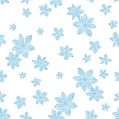 Softness floral seamless pattern. Gouache painting abstract blue flowers on white background. Vintage Template for design, textile, wallpaper, bedding, ceramics. - 662849849
