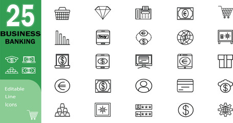 Creative Banking outline icon as financial business round composition.