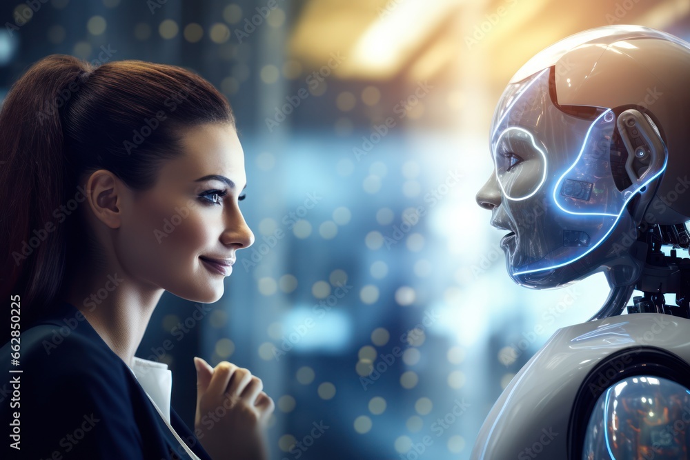Poster user immersed in conversation with phone's ai chatbot assistant, translation technology.
