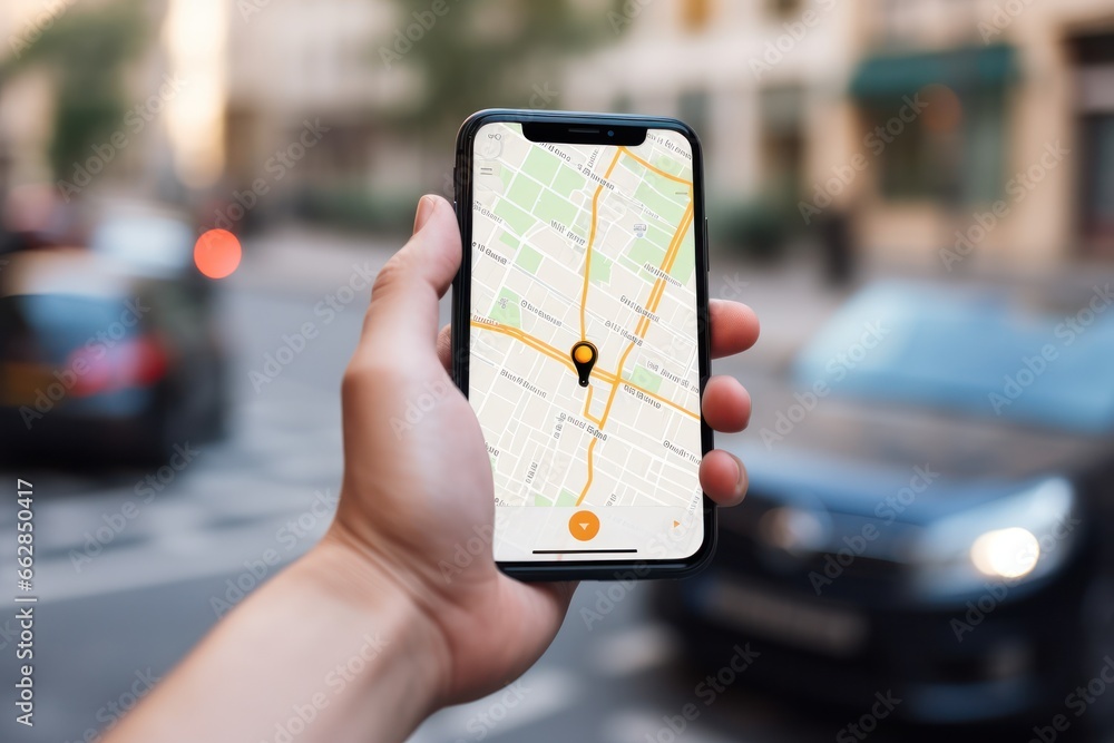 Aufkleber navigating city parking: close-up of ai app in use. smart solutions for modern urbanites