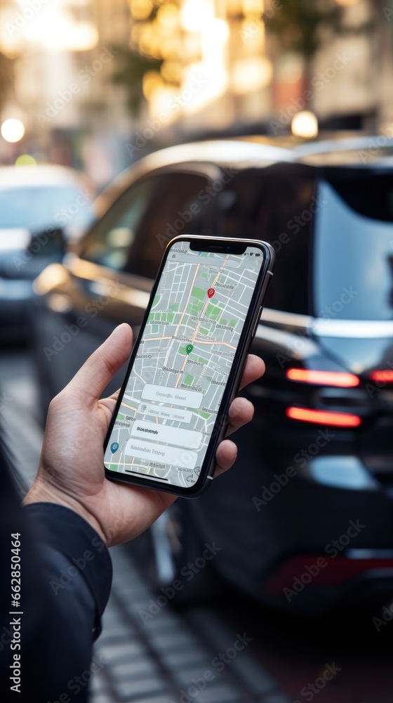 Poster City parking solved with AI: Close-up of a user employing smart app. Navigational ease captured