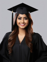 Young indian Beautiful graduate student with academic dress and hat.