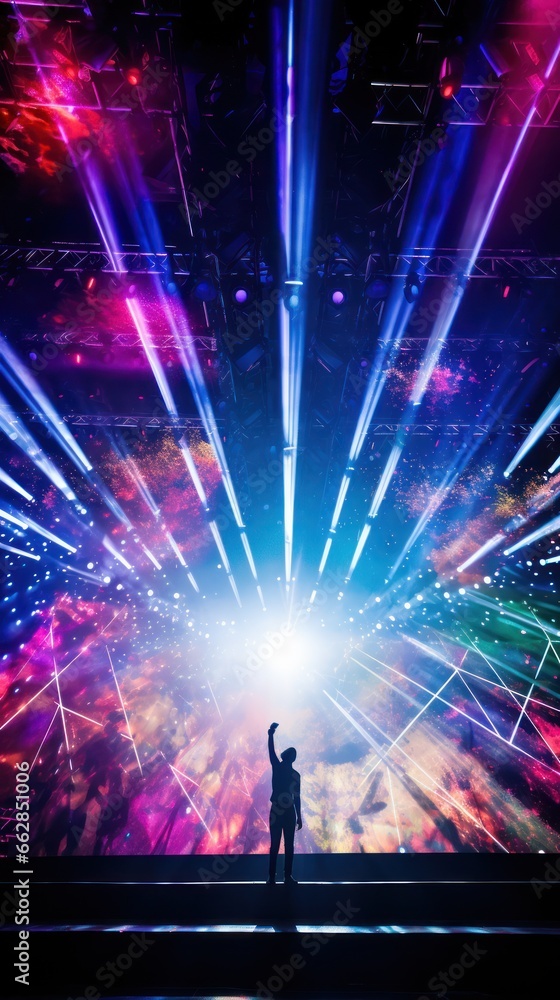 Poster live concert performance uplifted by ai's mastery over dynamic lighting effects