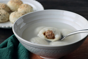 Tangyuan with pork filling. Chinese traditional food. 