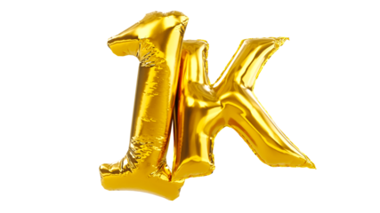 Thank you one thousand or 1K subscribers. 3D render of gold one thousand balloons isolated on white background.