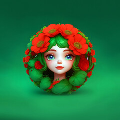 Cute girl character designed with round flowers Suitable for vertical or horizontal collage