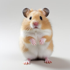 Close up a gray Hamster, Angle to capture the whole body, studio photo, White background