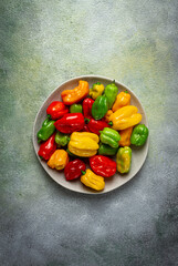 habanero pepper, color mix, raw, vegetable, top view, no people,