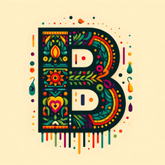 letter “B” in the center modern typography with Indian colors festival