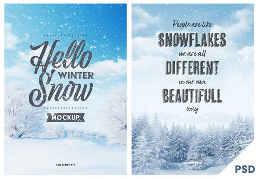 Winter flyer design template with snow overlay effect - ai generated background image