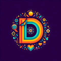 letter &ldquo;D&rdquo; in the center modern typography with Indian colors festival