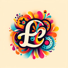 letter &ldquo;E&rdquo; in the center modern typography with Indian colors festival