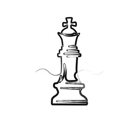 Minimalis chess king outline hand drawn illustration. Simple pawn line art vector illustration.