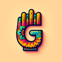 letter &ldquo;G&rdquo; in the center modern typography with Indian colors festival