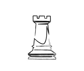 Minimalis chess rook outline hand drawn illustration. Simple pawn line art vector illustration.