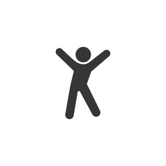 Happy man icon. Man with raised arms icon. Vector illustration