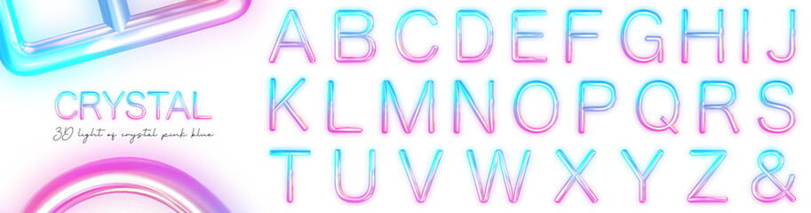 3D letter crystal neon pink blue light - obrazy, fototapety, plakaty