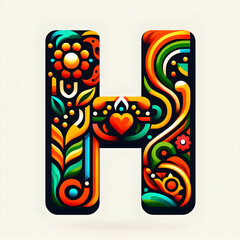 letter &ldquo;H&rdquo; in the center modern typography with Indian colors festival