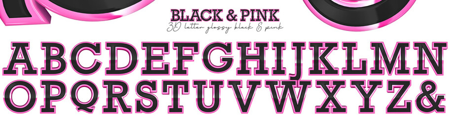 3D letter glossy black and pink edge