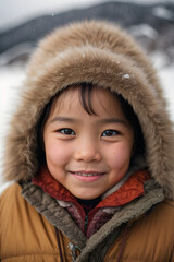 Portrait of a little girl in winter clothes
