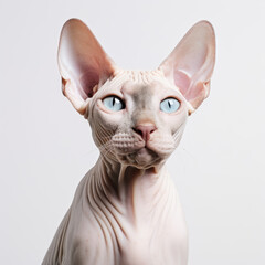 Close up a Sphynx cat, studio photo, White background