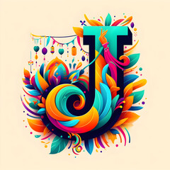 letter &ldquo;J&rdquo; in the center modern typography with Indian colors festival