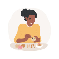 Felting isolated cartoon vector illustration. Woman making needle felting, hands-on activity, peoples hobby, leisure time at home, DIY gift idea, handmade toy creation vector cartoon.