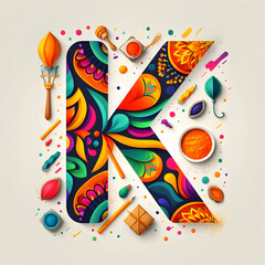 letter &ldquo;K&rdquo; in the center modern typography with Indian colors festival