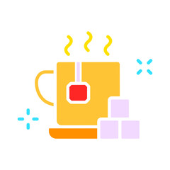 Tea with sugar line icon. Sweetness, refined sugar, cube, caries, syrup, diabetes, insulin. Vector color icon on a white background for business and advertising.