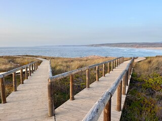 Boardwalk to the ocean beach, ocean view