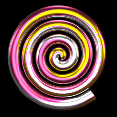 Spiral figure of yellow-pink and silver metallic color isolated on a transparent PNG background. Abstract figure for bright design. 3D render.