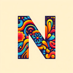 letter &ldquo;N&rdquo; in the center modern typography with Indian colors festival