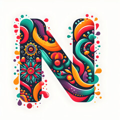 letter “N” in the center modern typography with Indian colors festival
