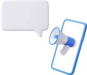 3d megaphone with mobile phone and Speech Bubble