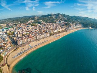 Lloret de Mar on the Costa Brava of Girona images of the beach, main panoramic from the air with...