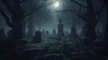gruseliger Friedhof bei Nacht