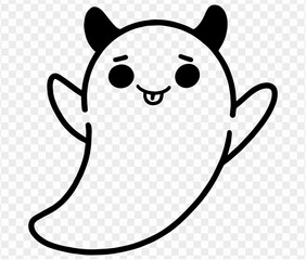 Cute and horrible ghost with  hand drawn  isolated on  transparent PNG background. Element for Halloween silhouettes.Vector illustration.