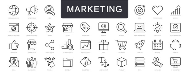 Marketing thin line icons set. Digital marketing editable stroke icons. marketing & advertising icon collection. Vector