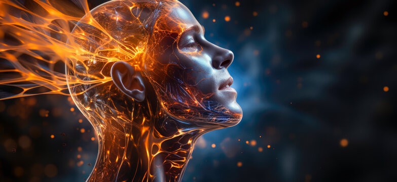 a person gead that has an orange glow in his brain, medicine concept,