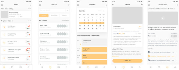 Group Study, Online Lessons and Learning Class Mobile App Ui Kit Template