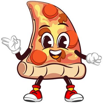 vector mascot character of a slice of pizza giving an okay sign