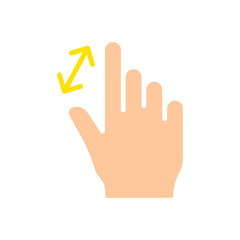 Hand magnifies image line icon. Controls, touchpad, tablet, phone, sensor, touchscreen, gadgets. Vector color icon on a white background for business and advertising.