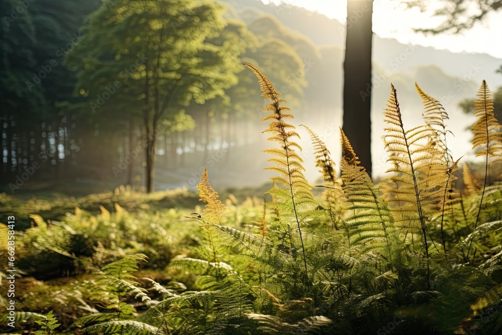 Poster a field with lots of tall grass and trees in the background. generative ai