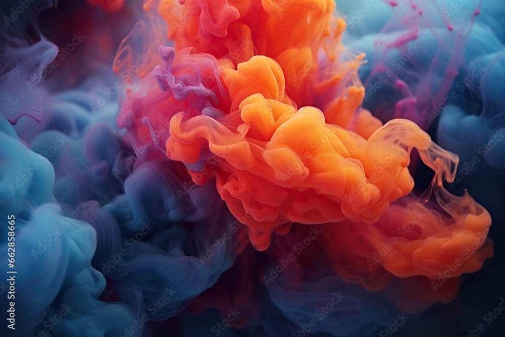 Poster a group of colorful smokes floating in the air with a black background. generative ai
