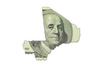 map of mali on a american dollar money texture on the white background. finance concept.